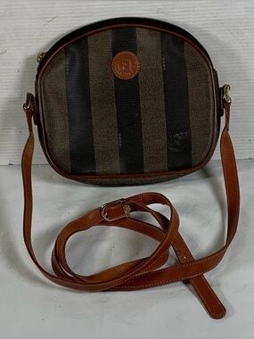 Vintage Fendi Brown and Tan Striped Crossbody Bag